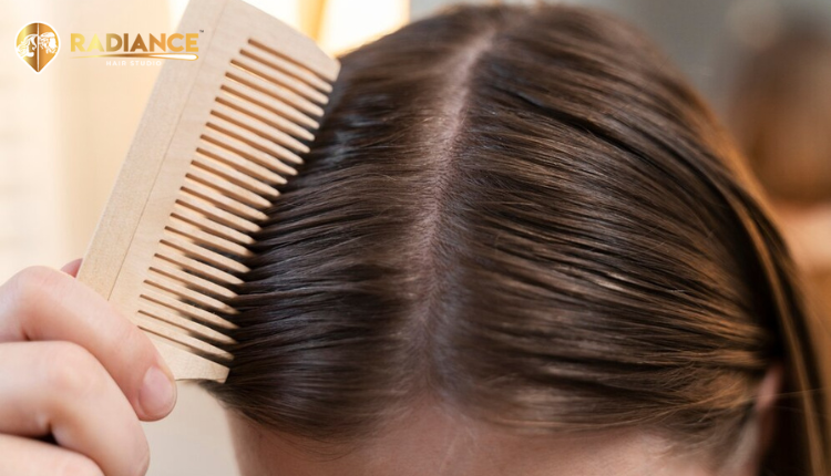 Woman wearing a stylish hair wig in Delhi