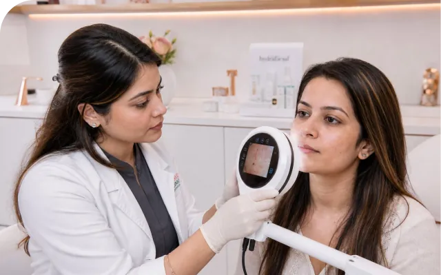 Doctor performing skin consultation